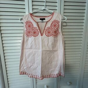 Embroidered Sleeveless Top - Pink and Red